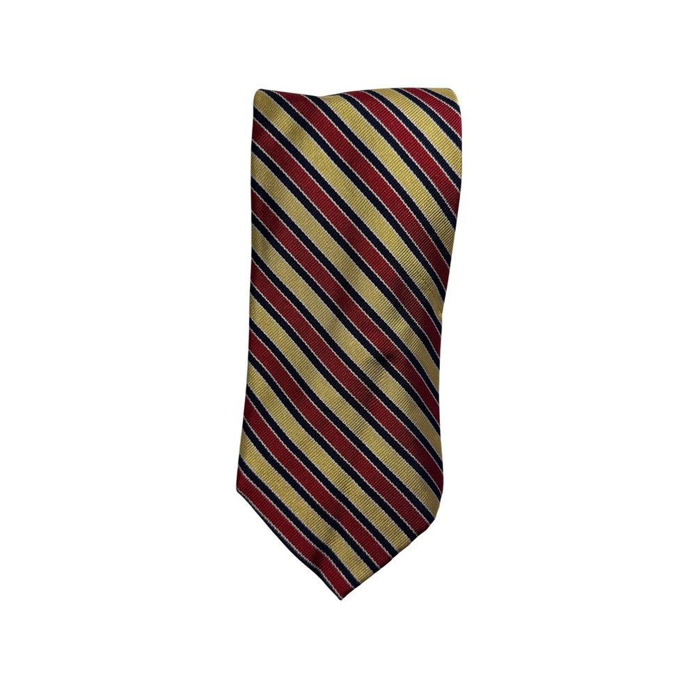 Brooks Brothers Makers Silk Repp Necktie Gold Red Navy‎ Blue Stripe Made In USA